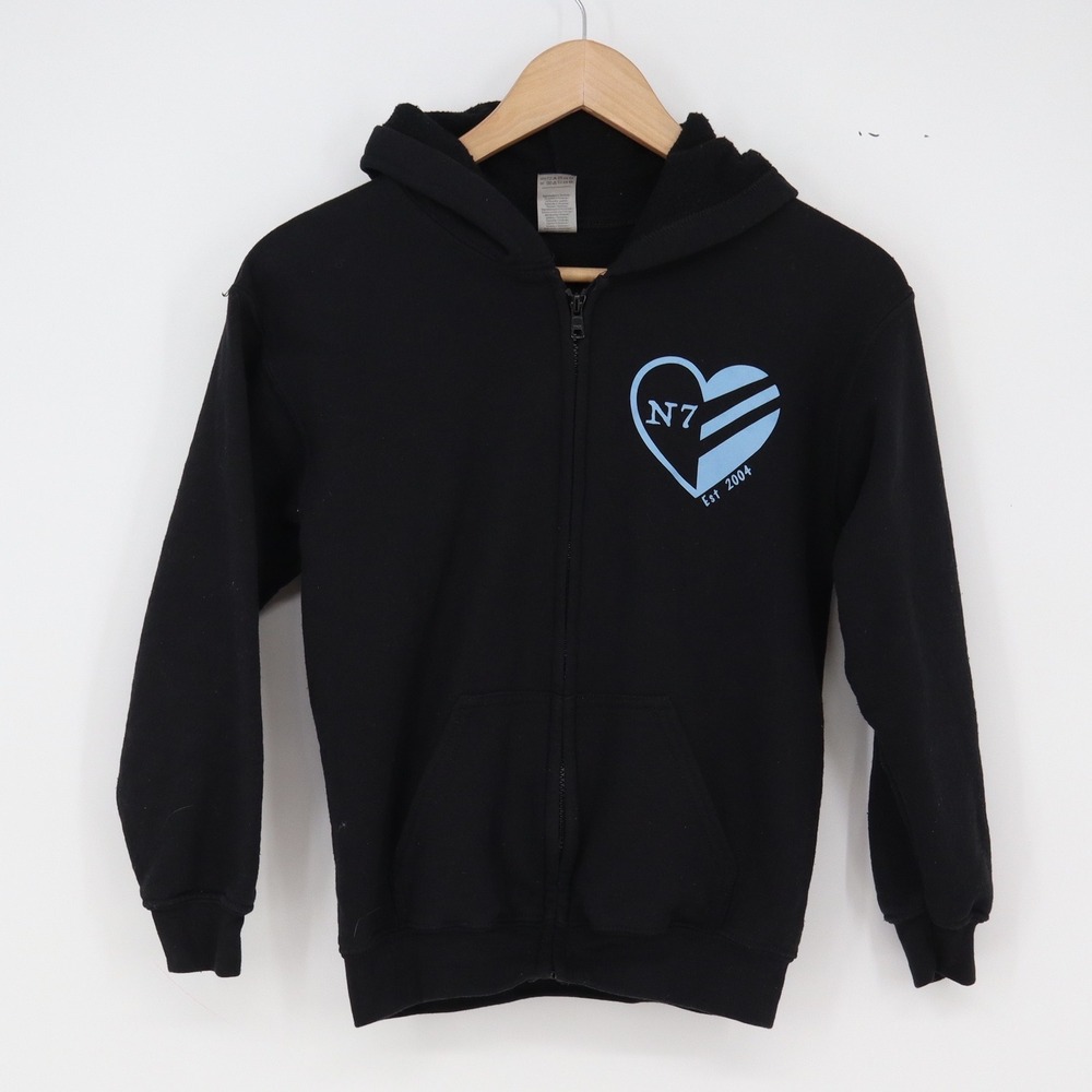 Gildan Zip Hoodie Youth M Heavy Blend Black N7 Heart Graphic Darryn Excellent